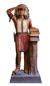 Isolated Vintage (And Controversial) Wooden "Cigar Store Indian" (Native American) Statue For A Tobacco Store