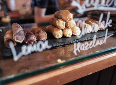 Delicious Cannoli Pastries For Sale In A trendy Cafe, Deli Or Bakery