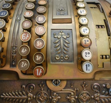 Detail Of A Vintage Brass Cash Register