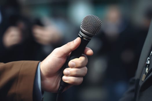 Professional Media interview hand a hold microphone after a press conference.