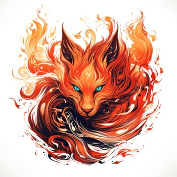 Decorative art style image of fox isolated on white background as a graphic design element for poster, t-shirt print, sticker, logo, etc.