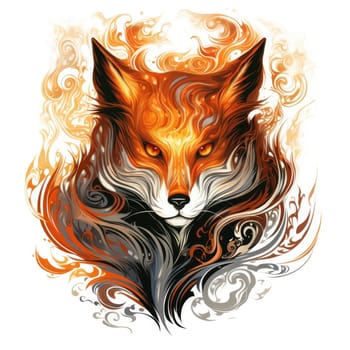 Decorative art style image of fox isolated on white background as a graphic design element for poster, t-shirt print, sticker, logo, etc.
