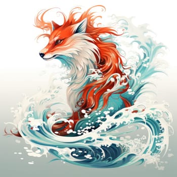 Decorative art style image of fox isolated on white background as a graphic design element for poster, t-shirt print, sticker, logo, etc.