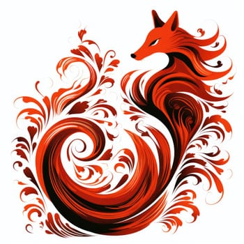Decorative art style image of fox isolated on white background as a graphic design element for poster, t-shirt print, sticker, logo, etc.
