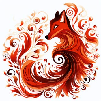 Decorative art style image of fox isolated on white background as a graphic design element for poster, t-shirt print, sticker, logo, etc.