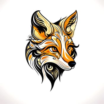 Decorative art style image of fox isolated on white background as a graphic design element for poster, t-shirt print, sticker, logo, etc.