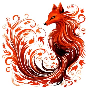 Decorative art style image of fox isolated on white background as a graphic design element for poster, t-shirt print, sticker, logo, etc.