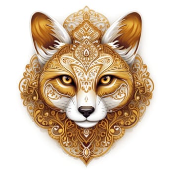 Decorative art style image of fox isolated on white background as a graphic design element for poster, t-shirt print, sticker, logo, etc.