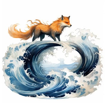 Decorative art style image of fox isolated on white background as a graphic design element for poster, t-shirt print, sticker, logo, etc.