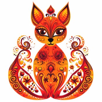 Decorative art style image of fox isolated on white background as a graphic design element for poster, t-shirt print, sticker, logo, etc.