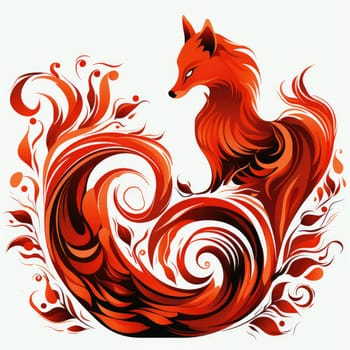 Decorative art style image of fox isolated on white background as a graphic design element for poster, t-shirt print, sticker, logo, etc.