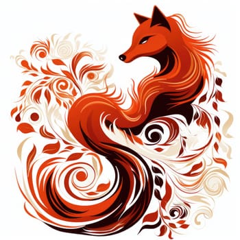 Decorative art style image of fox isolated on white background as a graphic design element for poster, t-shirt print, sticker, logo, etc.