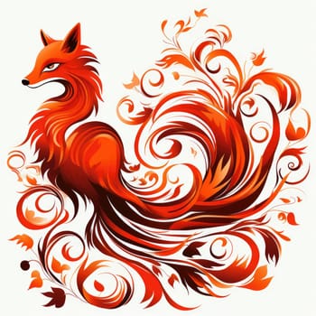 Decorative art style image of fox isolated on white background as a graphic design element for poster, t-shirt print, sticker, logo, etc.
