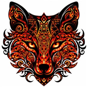 Decorative art style image of fox isolated on white background as a graphic design element for poster, t-shirt print, sticker, logo, etc.