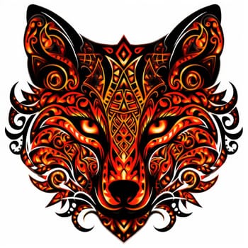 Decorative art style image of fox isolated on white background as a graphic design element for poster, t-shirt print, sticker, logo, etc.