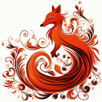 Decorative art style image of fox isolated on white background as a graphic design element for poster, t-shirt print, sticker, logo, etc.