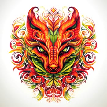 Decorative art style image of fox isolated on white background as a graphic design element for poster, t-shirt print, sticker, logo, etc.