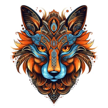 Decorative art style image of fox isolated on white background as a graphic design element for poster, t-shirt print, sticker, logo, etc.