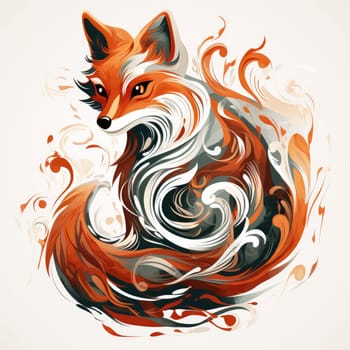 Decorative art style image of fox isolated on white background as a graphic design element for poster, t-shirt print, sticker, logo, etc.