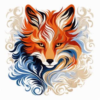 Decorative art style image of fox isolated on white background as a graphic design element for poster, t-shirt print, sticker, logo, etc.