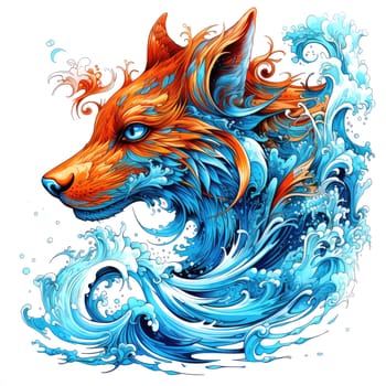 Decorative art style image of fox isolated on white background as a graphic design element for poster, t-shirt print, sticker, logo, etc.