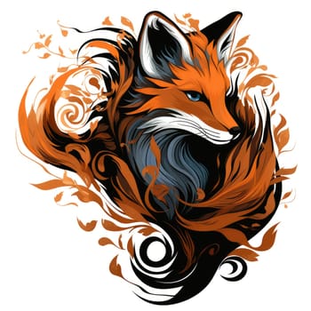 Decorative art style image of fox isolated on white background as a graphic design element for poster, t-shirt print, sticker, logo, etc.