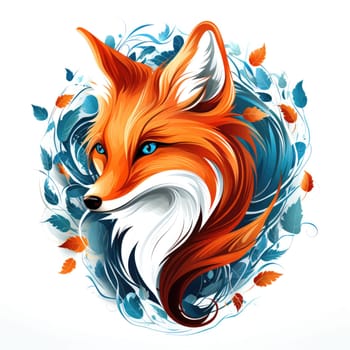 Decorative art style image of fox isolated on white background as a graphic design element for poster, t-shirt print, sticker, logo, etc.