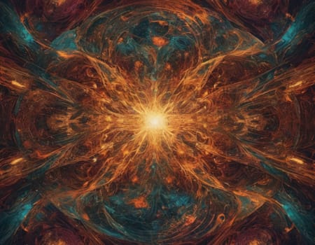 A mesmerizing swirl of vibrant colors that seems to depict a cosmic dance. The intertwining hues of blue and orange create a visually stunning abstract artwork full of energy and movement