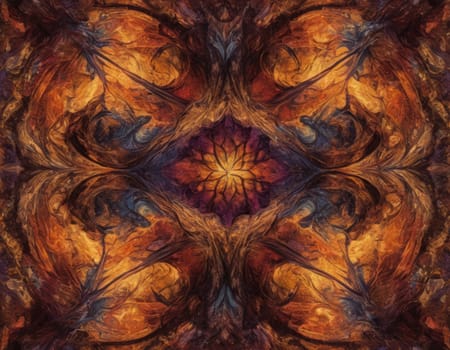 A mesmerizing swirl of vibrant colors that seems to depict a cosmic dance. The intertwining hues of blue and orange create a visually stunning abstract artwork full of energy and movement