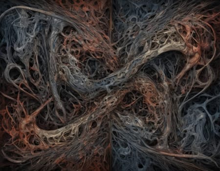 A mesmerizing swirl of vibrant colors that seems to depict a cosmic dance. The intertwining hues of blue and orange create a visually stunning abstract artwork full of energy and movement