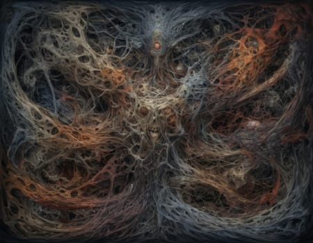 A mesmerizing swirl of vibrant colors that seems to depict a cosmic dance. The intertwining hues of blue and orange create a visually stunning abstract artwork full of energy and movement