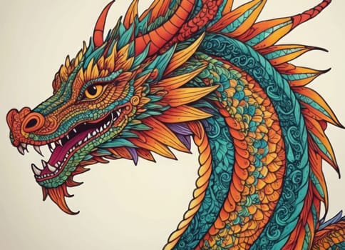 Illustration of a majestic blue dragon adorned with intricate designs on its scales. The creature s fierce expression and poised stance exude power and mystique.