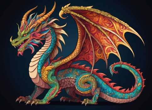 A close-up of a majestic dragon with intricate scales amidst a backdrop of vibrant swirling colors. The mythical creature s eyes gleam with mystery as it emerges from the fantastical ambiance.