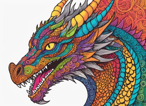 Illustration of a majestic blue dragon adorned with intricate designs on its scales. The creature s fierce expression and poised stance exude power and mystique.