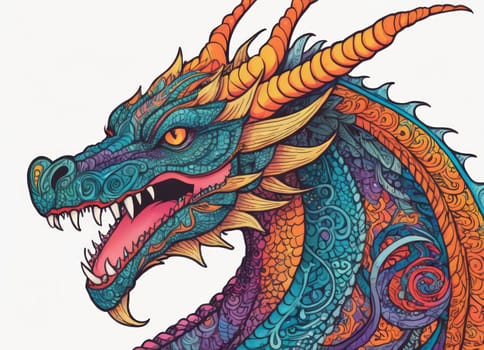Illustration of a majestic blue dragon adorned with intricate designs on its scales. The creature s fierce expression and poised stance exude power and mystique.