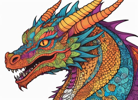 Illustration of a majestic blue dragon adorned with intricate designs on its scales. The creature s fierce expression and poised stance exude power and mystique.