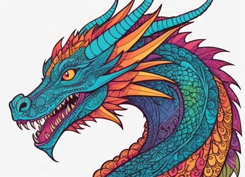 Illustration of a majestic blue dragon adorned with intricate designs on its scales. The creature s fierce expression and poised stance exude power and mystique.