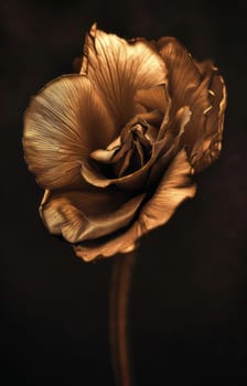 Gleaming Metallic Flower on a Dark Background, Elegant Floral Photography.