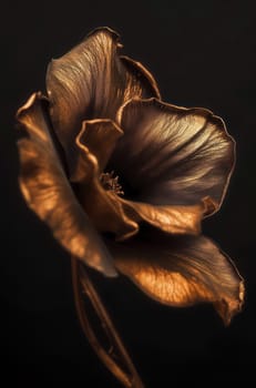 Gleaming Metallic Flower on a Dark Background, Elegant Floral Photography.