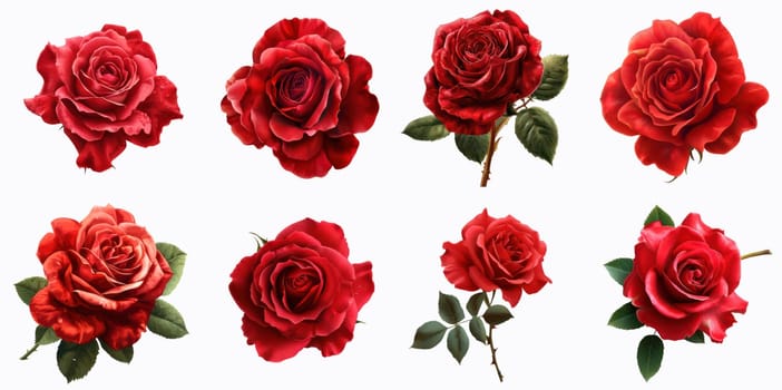Collection of Red Roses, Isolated on White, Perfect for Romantic and Floral Themes.