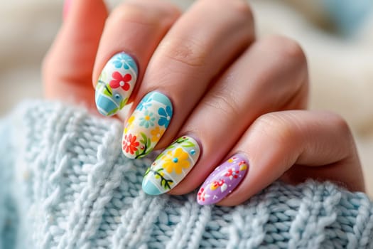Woman's hand with Easter nail design.