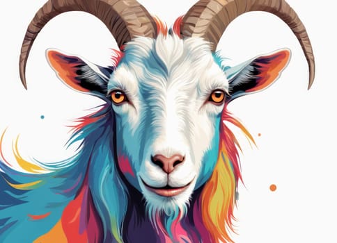 The image portrays a vibrantly colored illustration of a goat. The use of bright, contrasting colors and detailed shading gives the artwork a lively and captivating appearance.