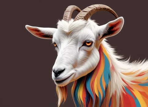 The image portrays a vibrantly colored illustration of a goat. The use of bright, contrasting colors and detailed shading gives the artwork a lively and captivating appearance.