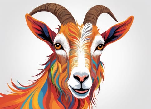 The image portrays a vibrantly colored illustration of a goat. The use of bright, contrasting colors and detailed shading gives the artwork a lively and captivating appearance.