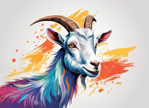 The image portrays a vibrantly colored illustration of a goat. The use of bright, contrasting colors and detailed shading gives the artwork a lively and captivating appearance.