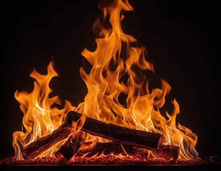 Bonfire with flames on a black background.