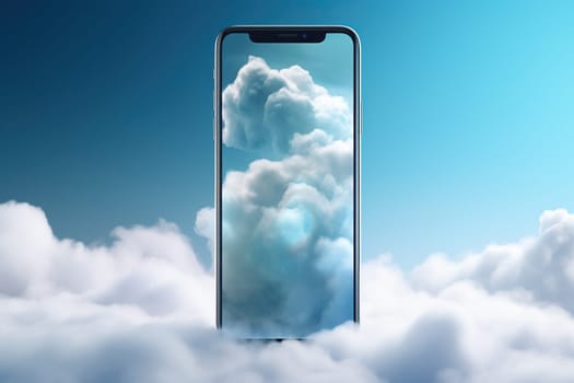 Realistic image of clouds on a smartphone screen. The concept of high-quality photographs on a smartphone.