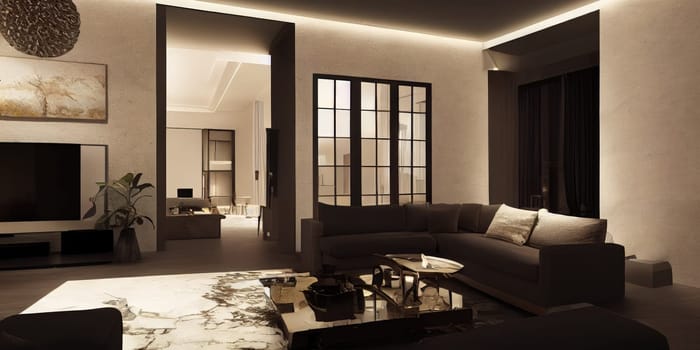 Large luxury modern elegant interiors Living room mockup. Modern style of furniture decoration. Generative AI illustration