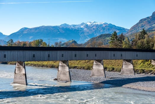 The historic old Rhine bridge between Switzerland and Liechtenstein