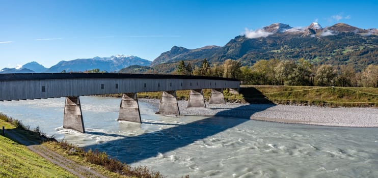 The historic old Rhine bridge between Switzerland and Liechtenstein